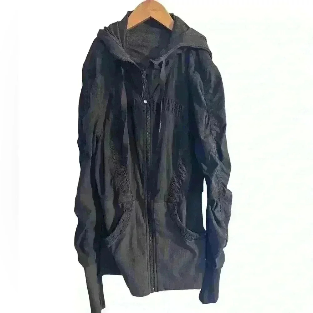 Lulu Lemon as  4 Dance Studio Jacket III Black Gray Reversible Hooded Zip Up